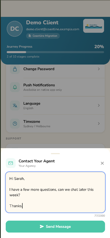 Contact your agent · drafted message