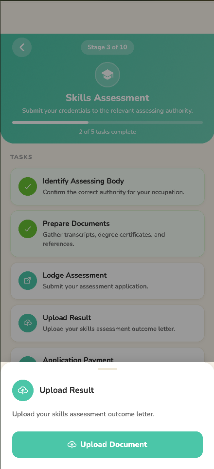 Upload-Result task sheet inside Skills Assessment stage