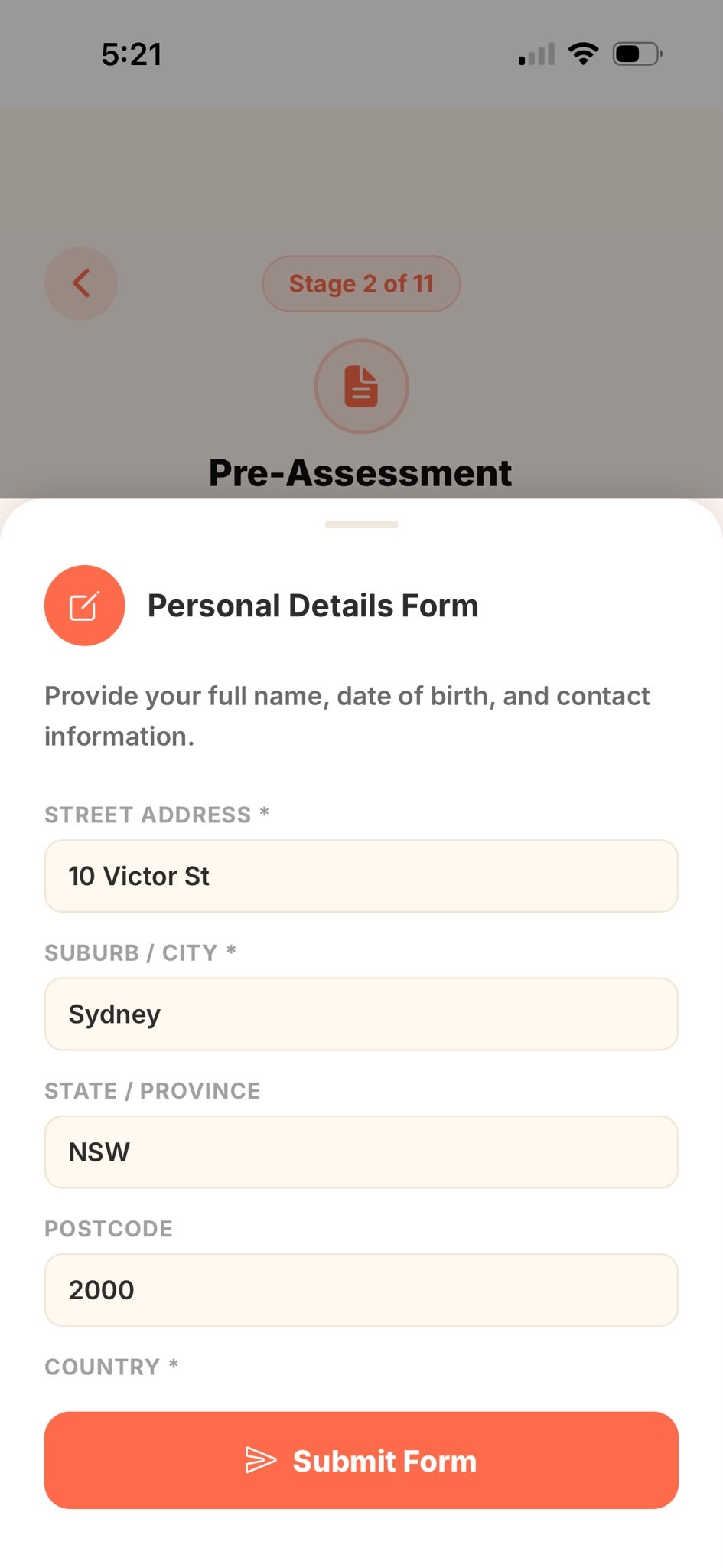 A form being filled in, with a Submit Form button