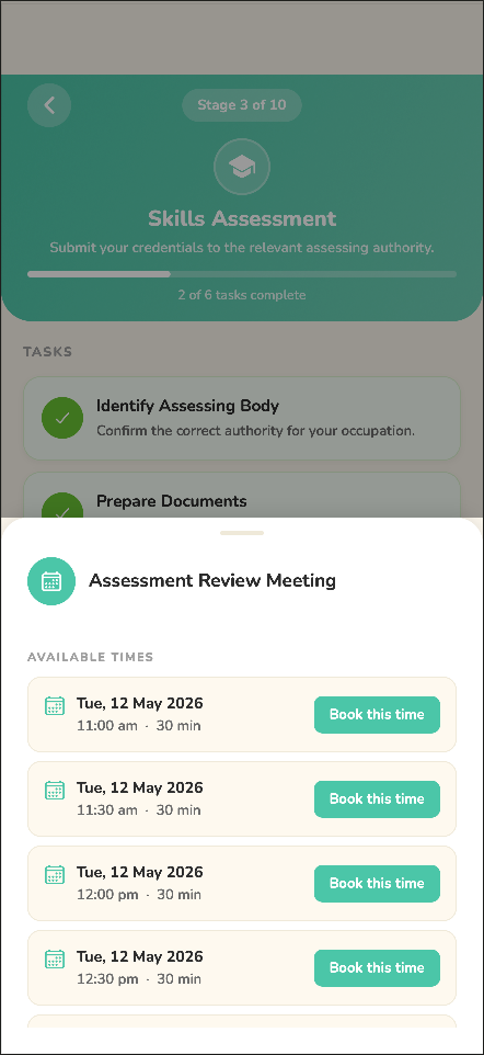 Assessment Review Meeting — available 30-minute booking slots