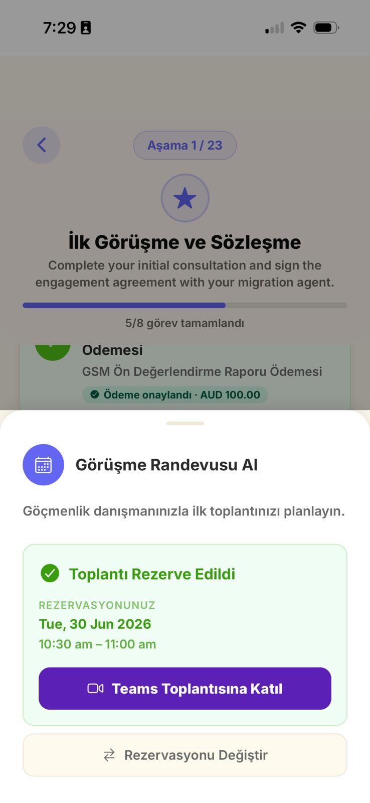 Toplantı Rezerve Edildi — Teams Toplantısına Katıl ekranı