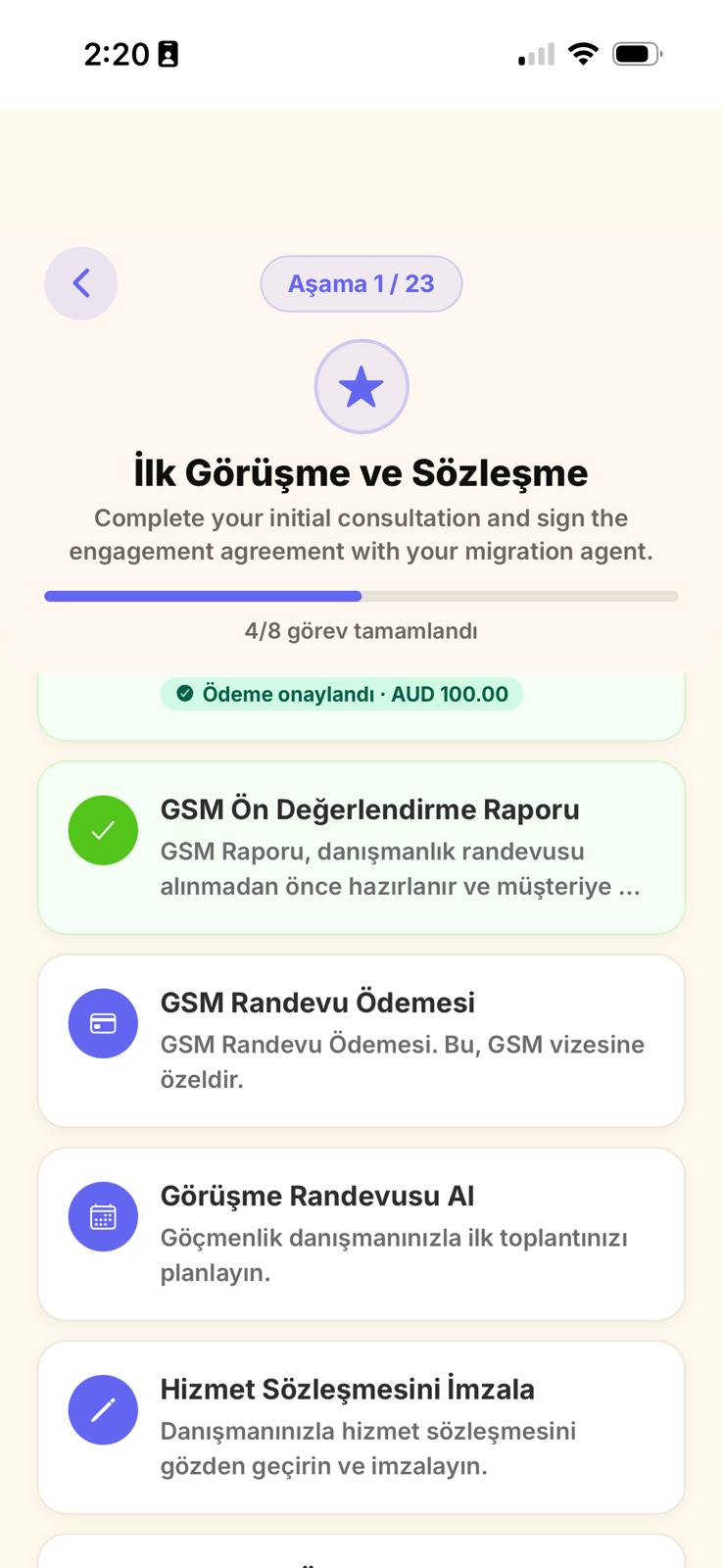 Görev listesinde Görüşme Randevusu Al görevi