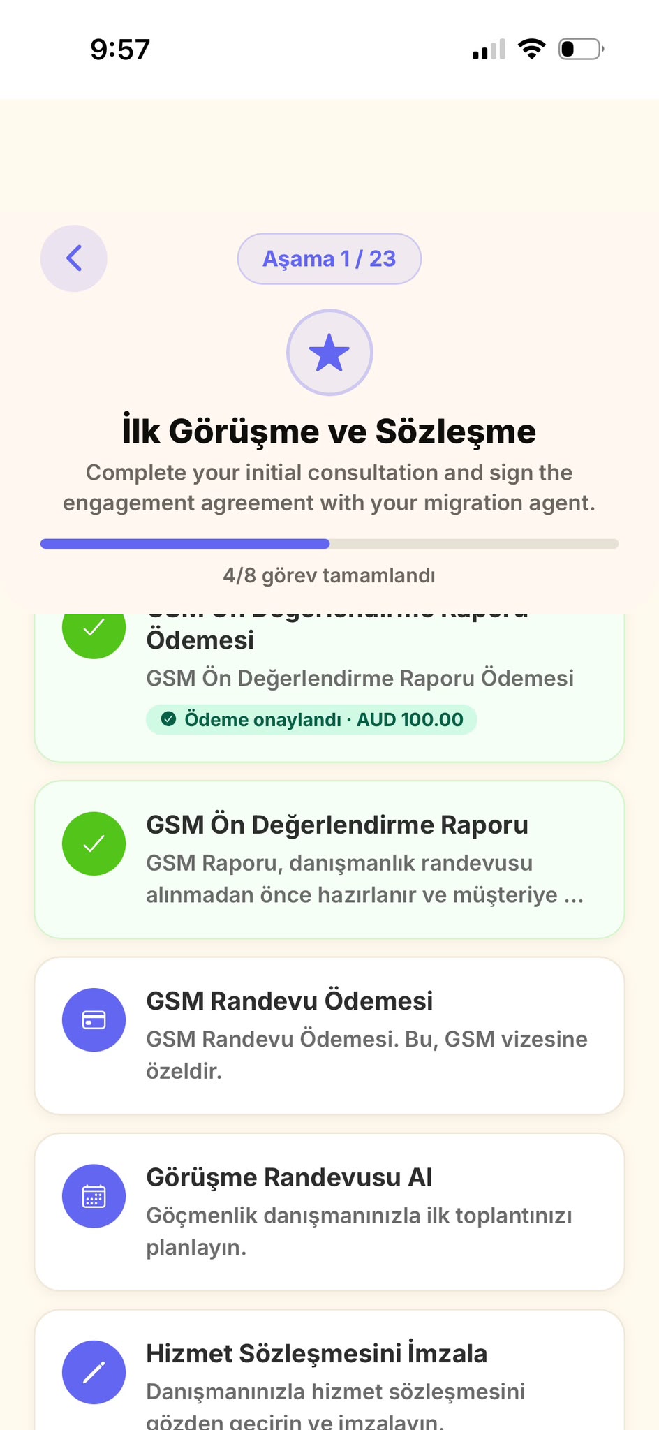Görevleri gösteren açılmış bir aşama